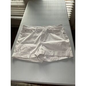 Free Assembly Denim Mom Shorts High Rise Cuffed White Cotton Blend Size‎ 14